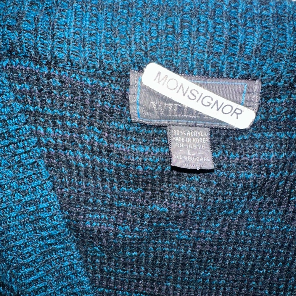 Vintage Sir William Sz L Cardigan Grandpa Sweater Mens Green Geometric Grunge - Picture 4 of 6